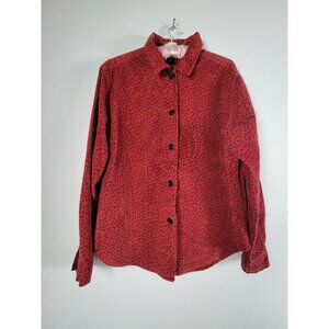 Garden Gear Women Medium Red Black Floral Button Up Corduroy Shirt Jacket Cotton